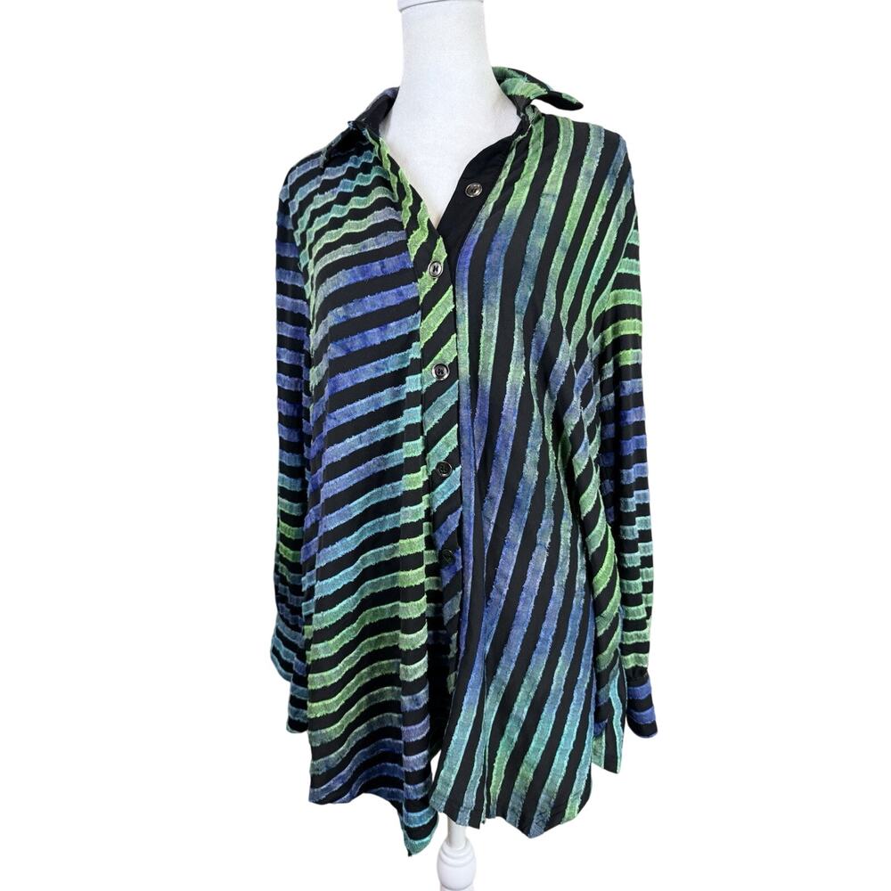 Striped Button Down Shirt - Green and Blue